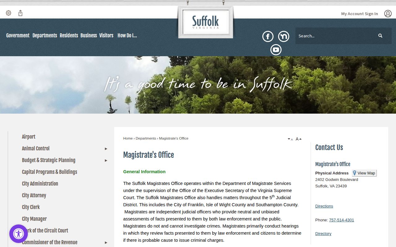 Suffolk Magistrate Office bond release source for Isle of Wight County
