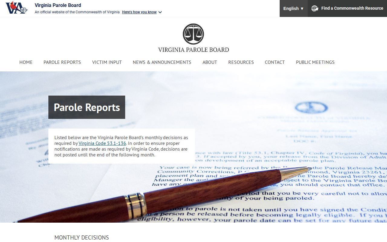 Virginia Parole Board decision reports for Isle of Wight County parole research