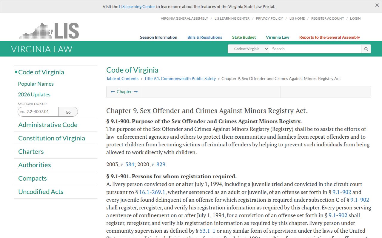 Virginia registry law separate from Isle of Wight County VINELink release records